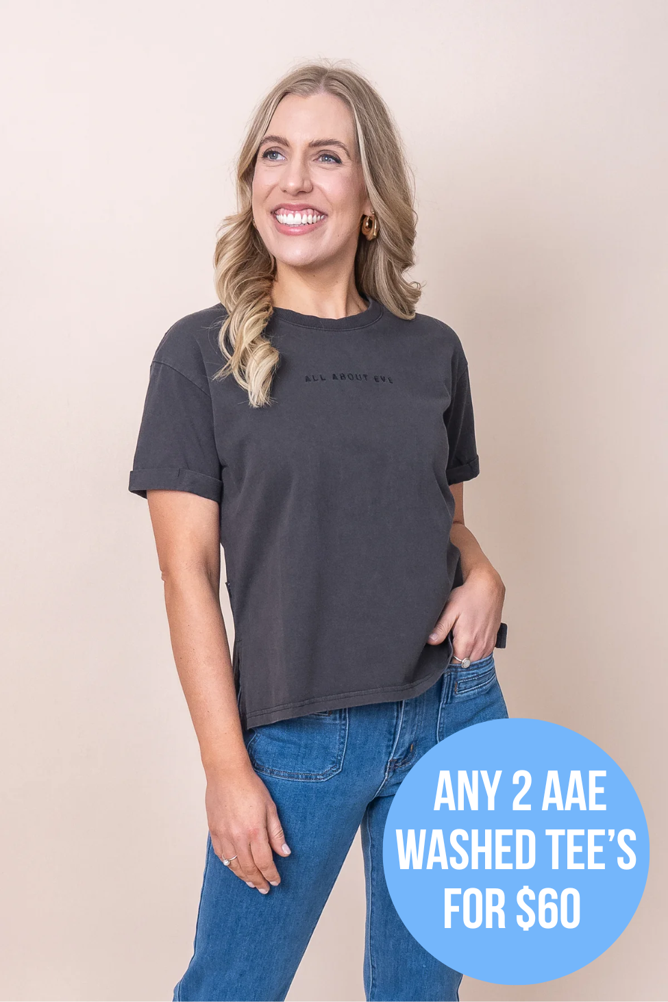 AAE Washed Tee in Washed Black - All About Eve