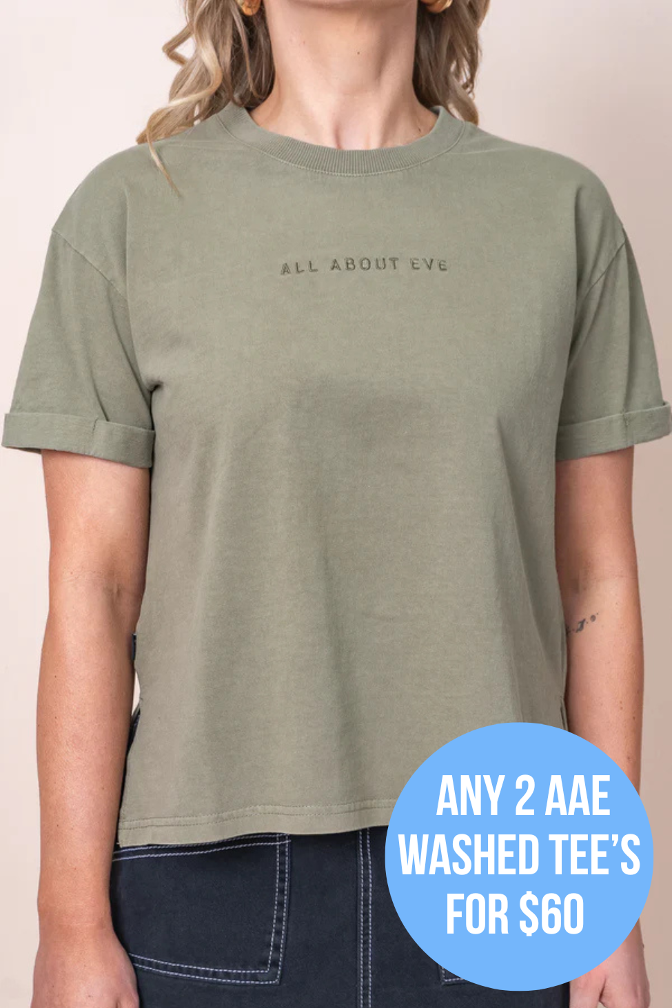 AAE Washed Tee in Khaki - All About Eve