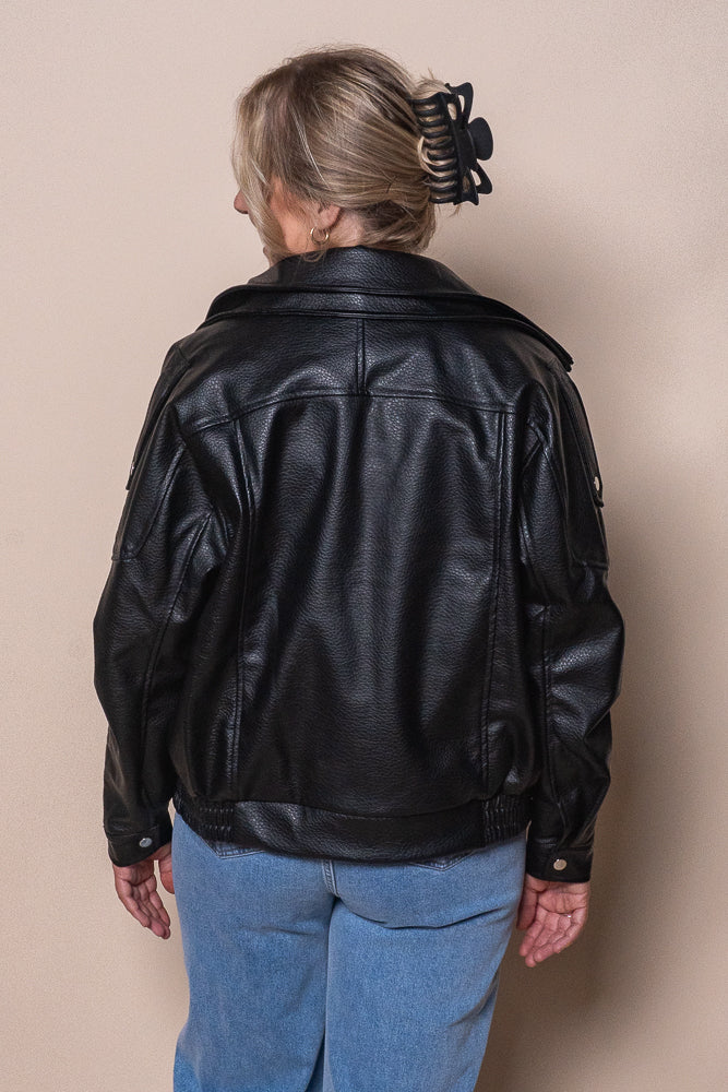 Eloise Faux Leather Jacket in Black