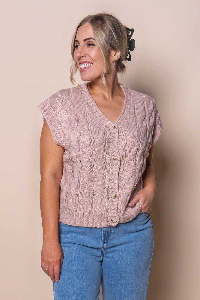 Tilba Knit Vest in Blush Pink