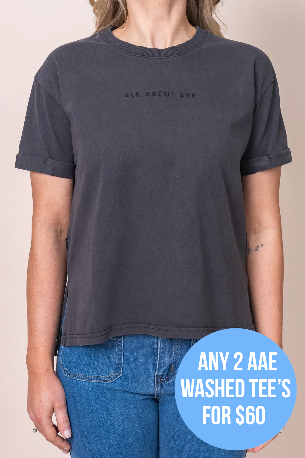 AAE Washed Tee in Washed Black - All About Eve