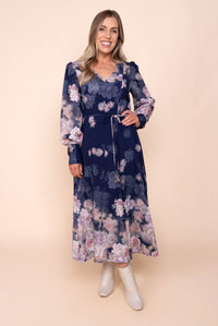 Felica Floral Border Midi Dress in Navy