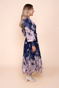 Felica Floral Border Midi Dress in Navy