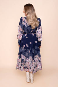 Felica Floral Border Midi Dress in Navy