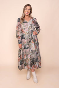 Solange Floral Midi Dress in Olive