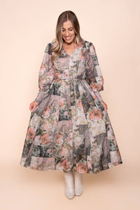 Solange Floral Midi Dress in Olive