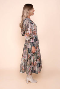 Solange Floral Midi Dress in Olive