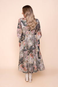 Solange Floral Midi Dress in Olive