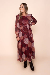 Fortuna Gold Foil Maxi Dress in Burgundy
