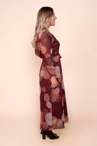 Fortuna Gold Foil Maxi Dress in Burgundy