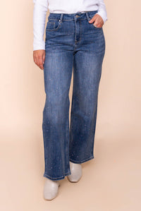 Regina Wide Leg Diamante Jeans in Dark Denim