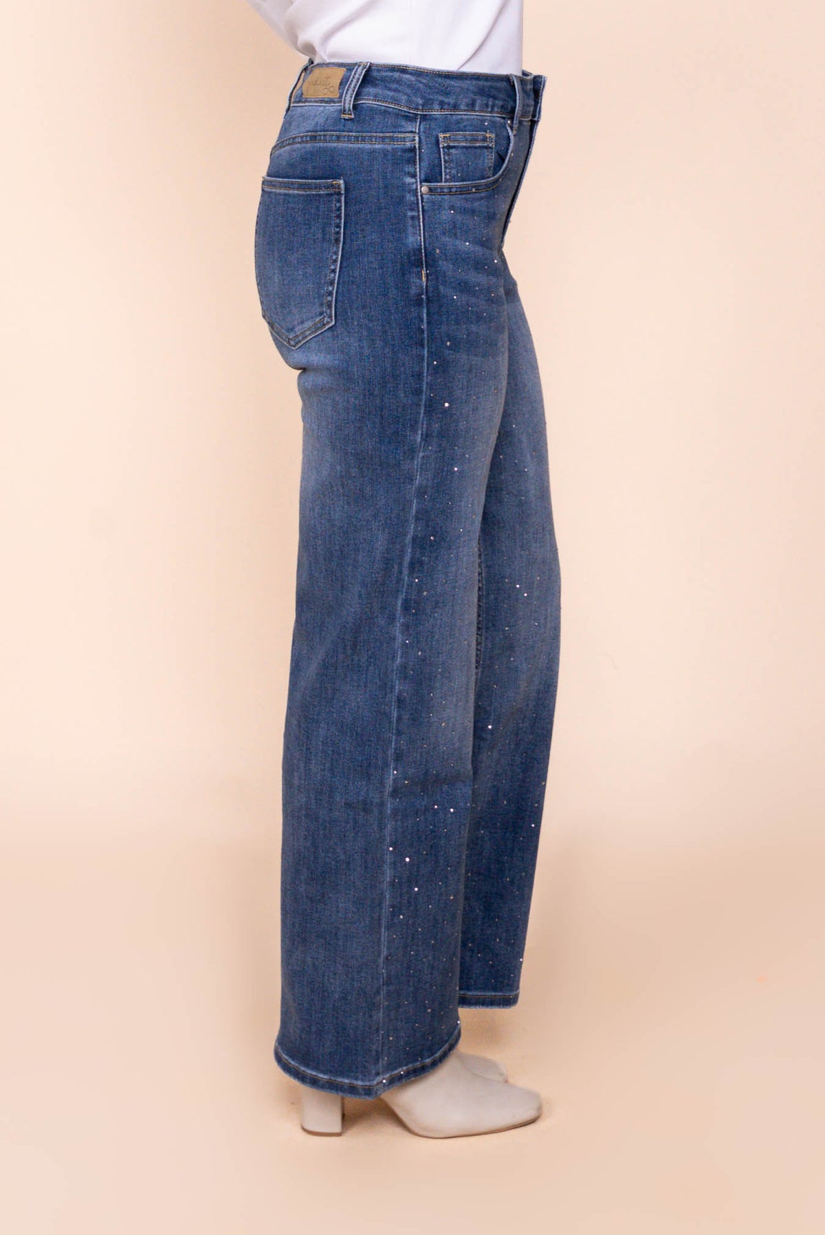 Regina Wide Leg Diamante Jeans in Dark Denim