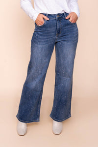 Regina Wide Leg Diamante Jeans in Dark Denim