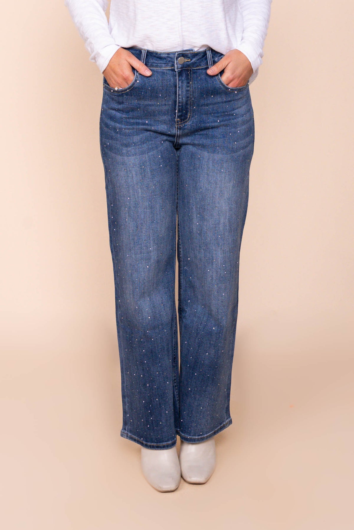 Regina Wide Leg Diamante Jeans in Dark Denim