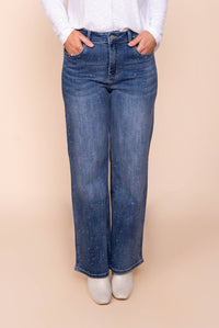 Regina Wide Leg Diamante Jeans in Dark Denim