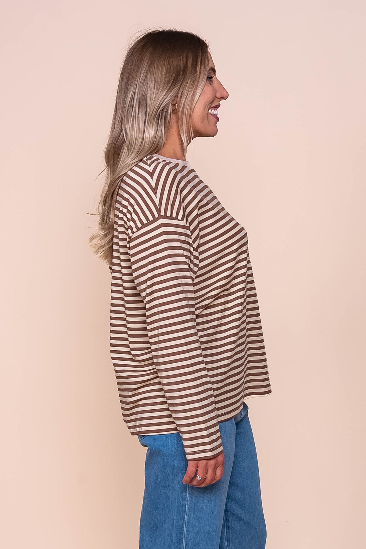 Dolcie L/S Stripe Tee in Mocha