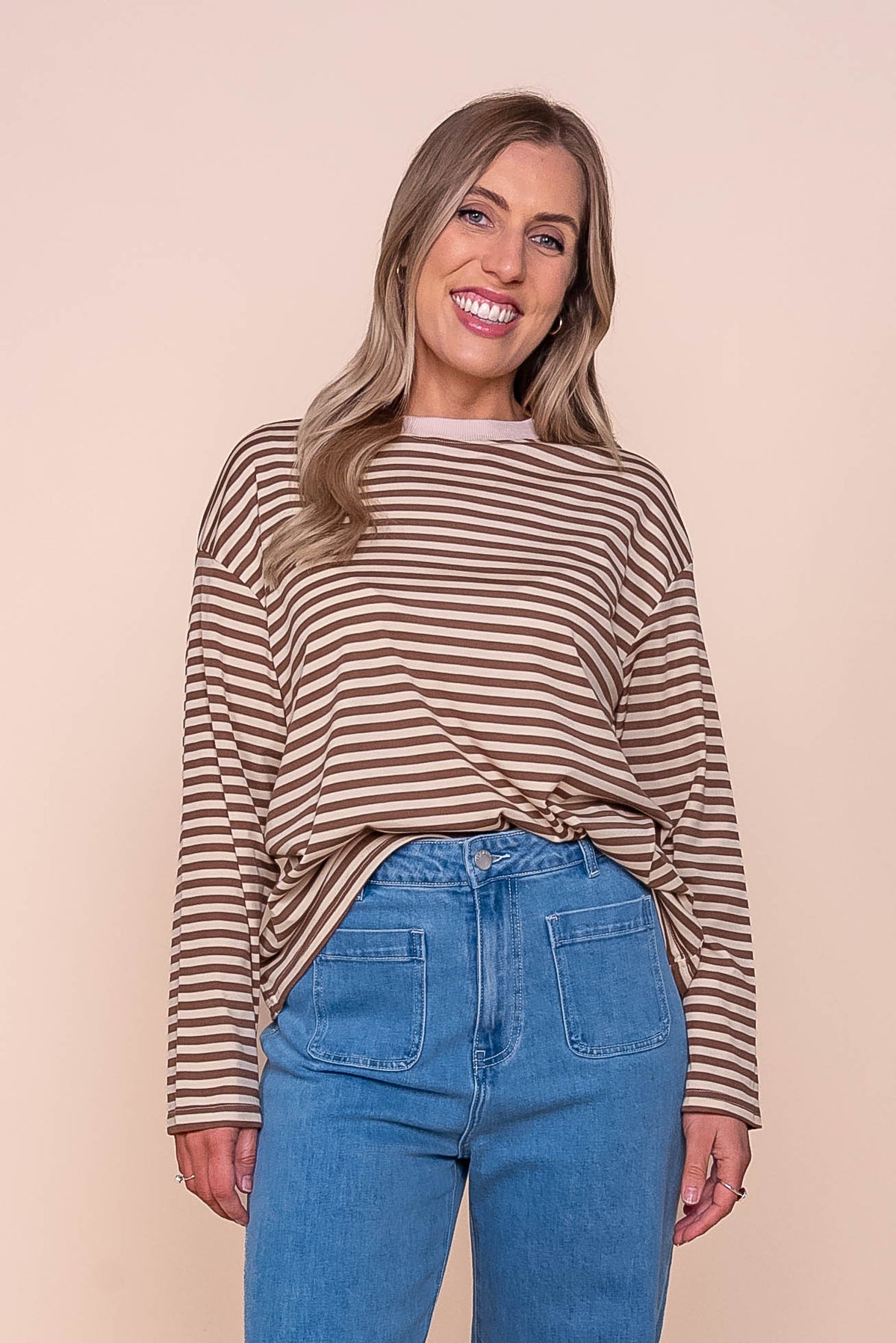 Dolcie L/S Stripe Tee in Mocha