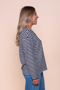 Dolcie L/S Stripe Tee in Navy/Grey Marle