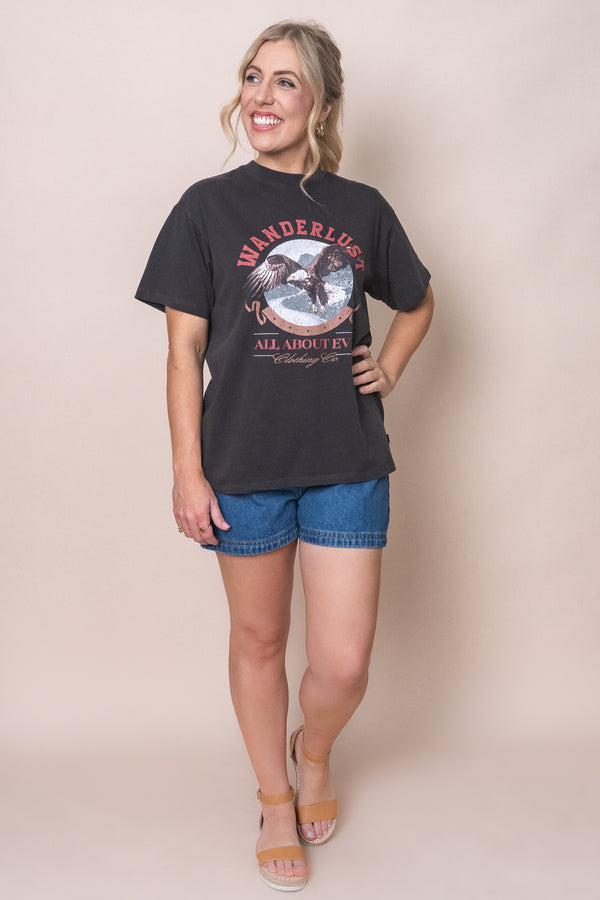 Wanderlust O/S Tee in Washed Black - All About Eve