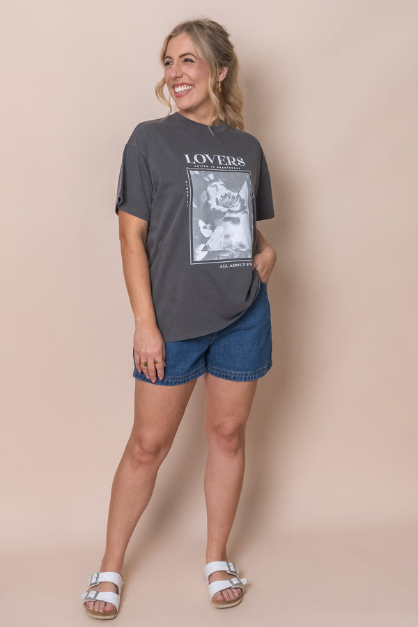 Lovers O/S Tee in Charcoal - All About Eve