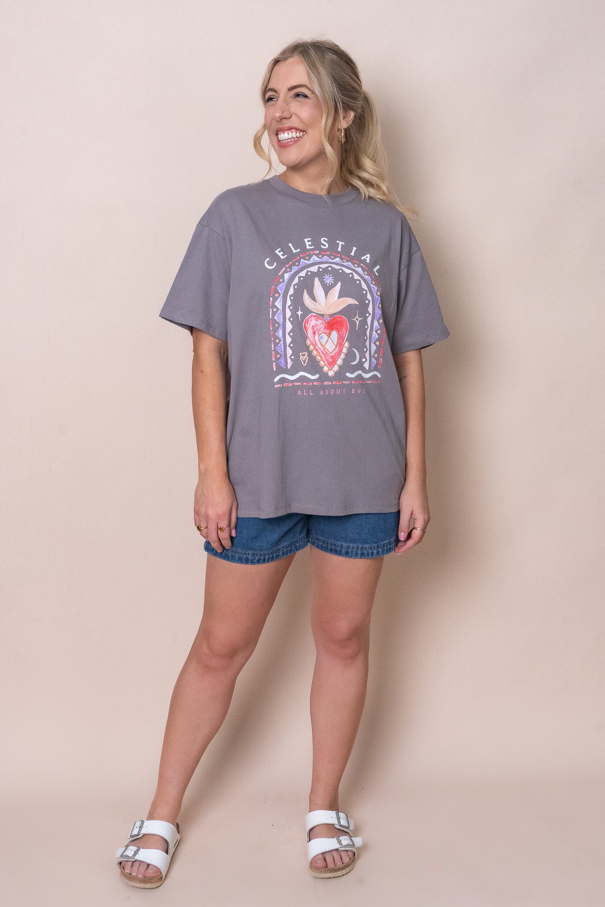 Celestial O/S Tee in Charcoal - All About Eve