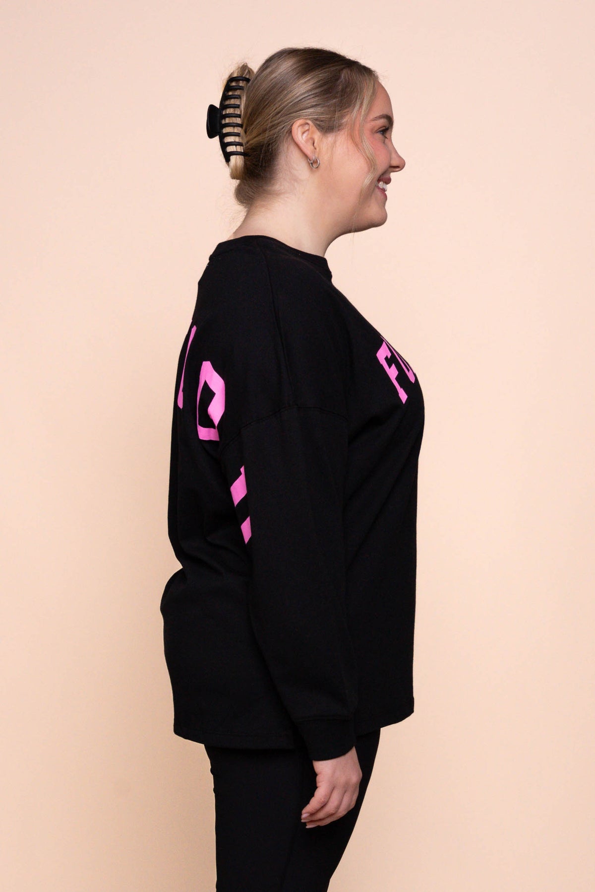 Interval Long Sleeve Top in Black/Neon Pink - Foxwood