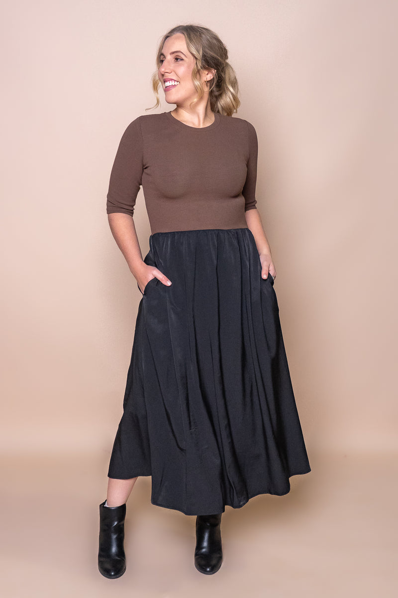 Venetta Midi Dress in Chocolate/Black – Always Alice