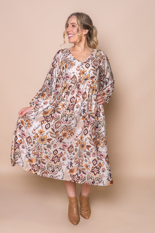 Sarah-Lee Midi Dress in Mocha Multi