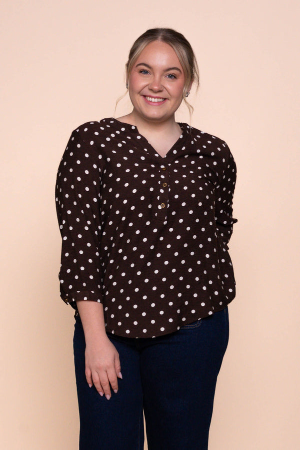 Veronika Polka Dot Top in Chocolate