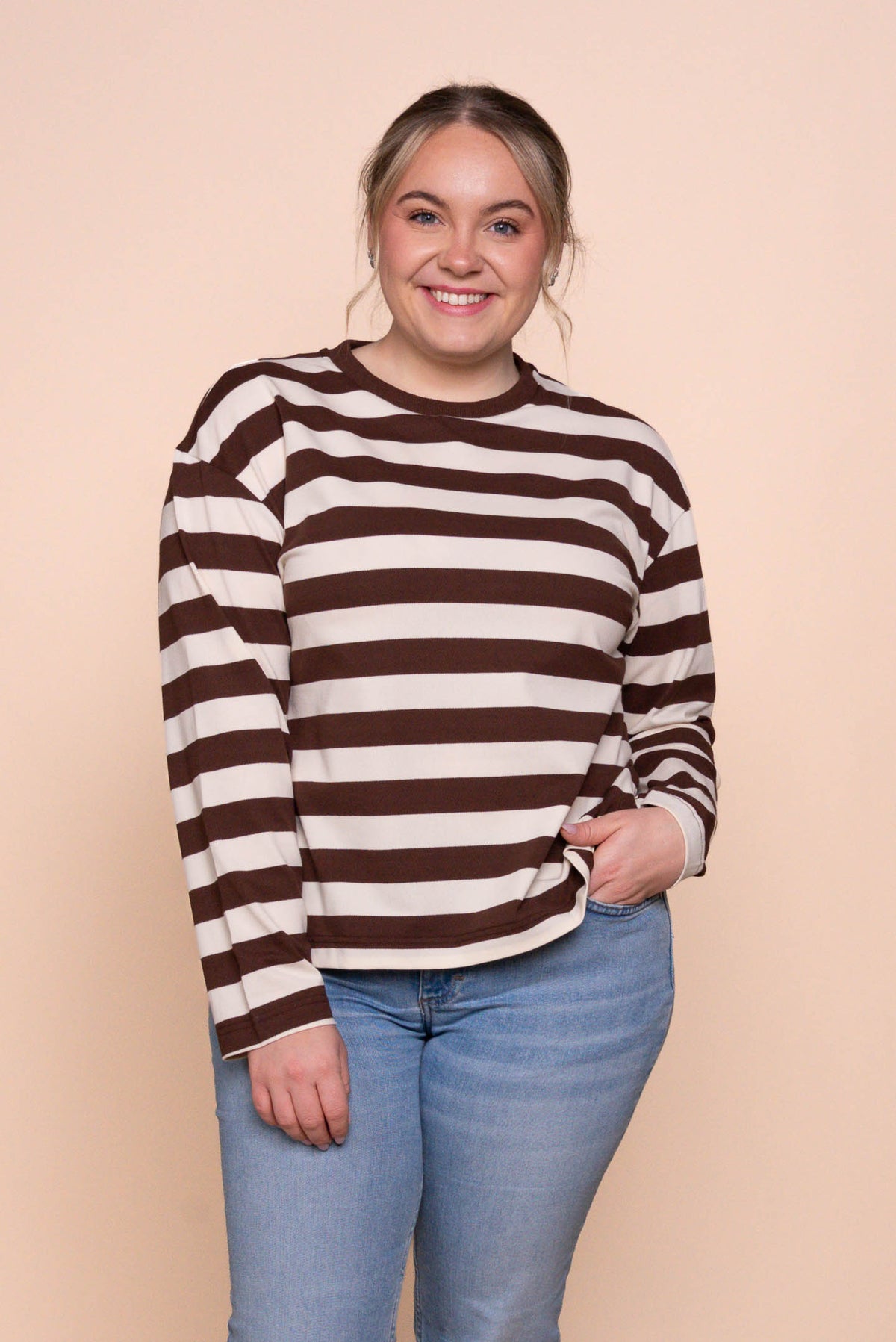 Paige L/S Stripe Tee in Chocolate