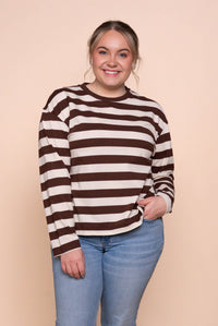 Paige L/S Stripe Tee in Chocolate
