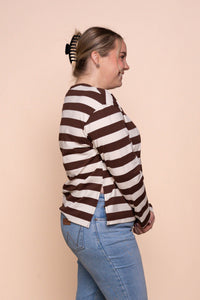 Paige L/S Stripe Tee in Chocolate