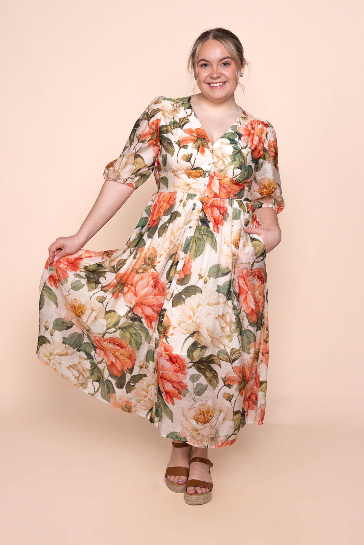 Montanna Midi Dress in Coral