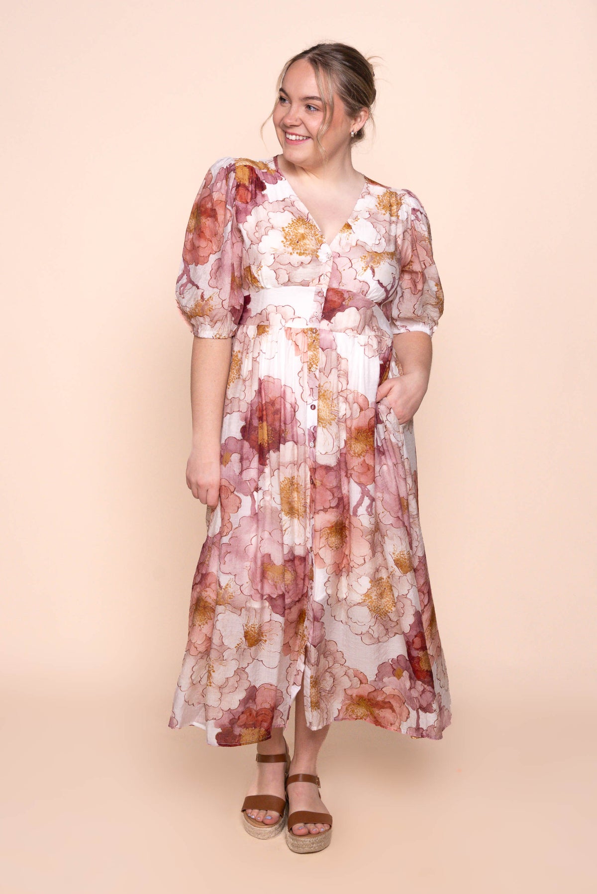 Wisteria Midi Dress in Blush