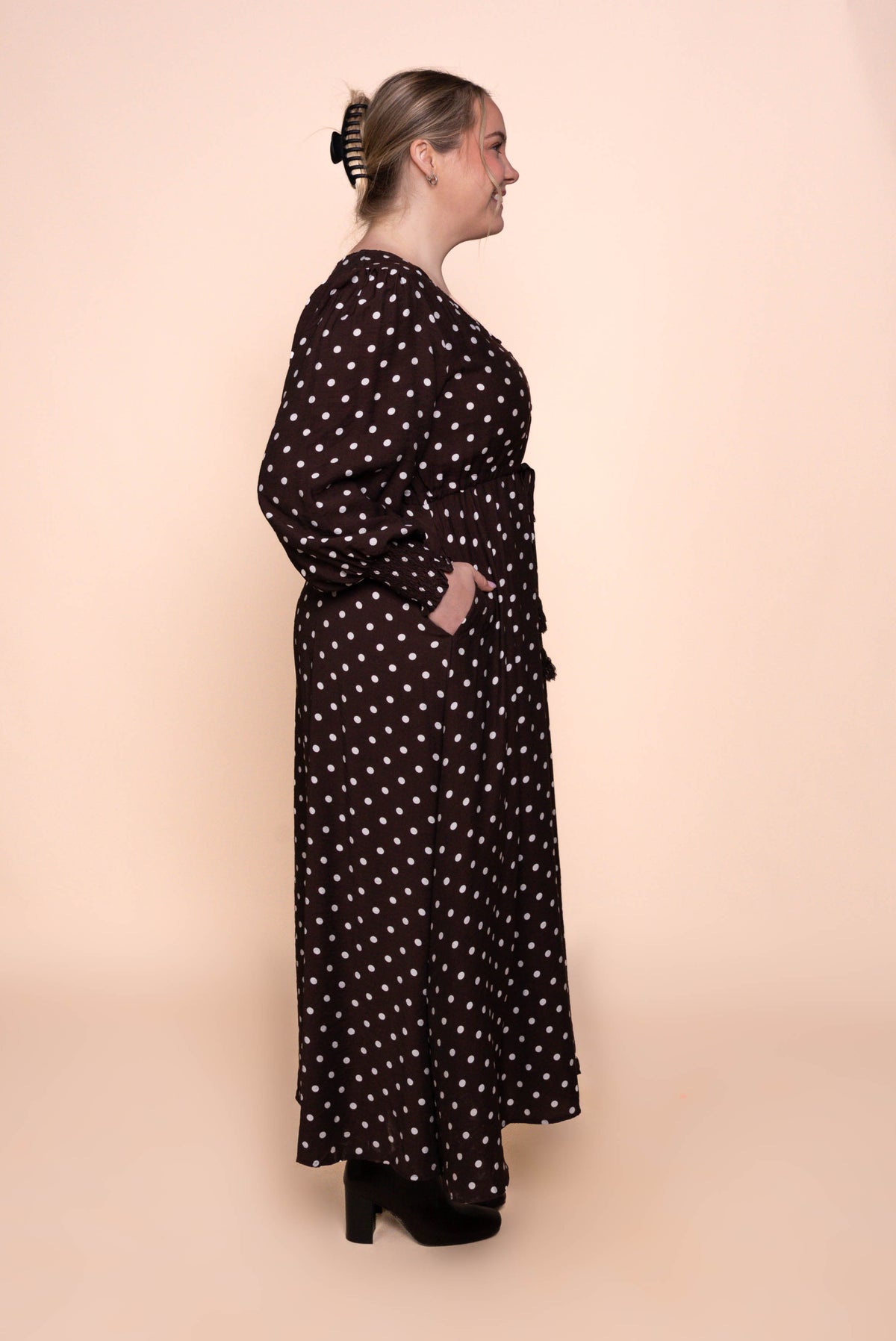 Reese Polka Dot Maxi Dress in Chocolate
