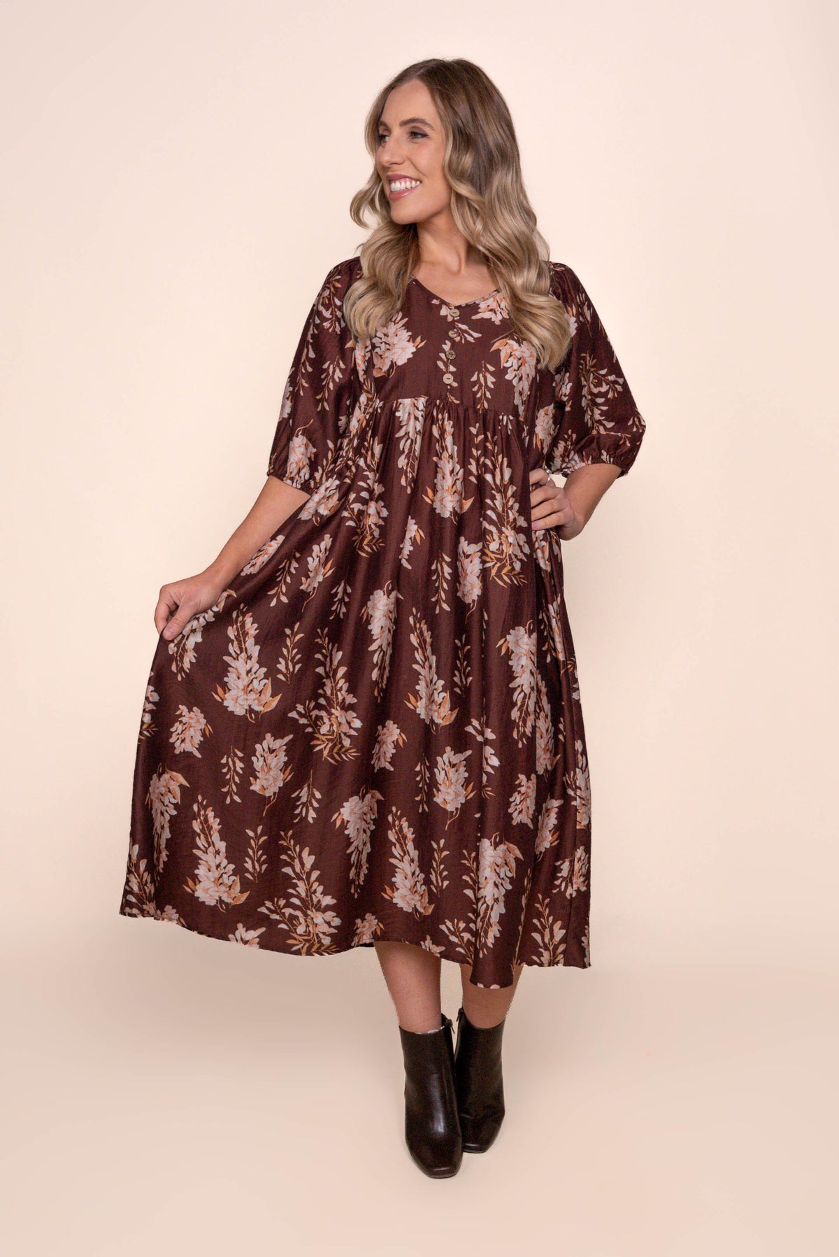 Melania Midi Dress in Chocolate