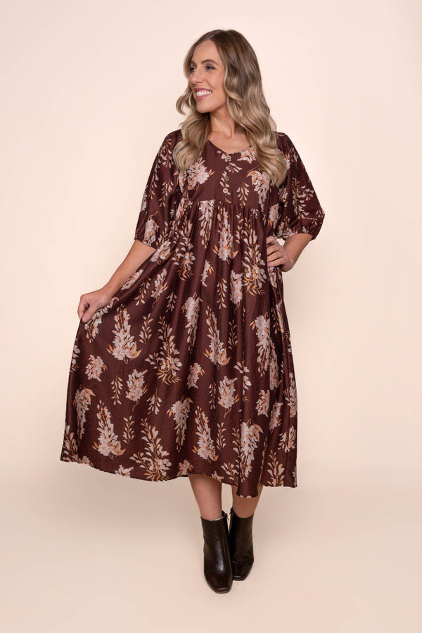Melania Midi Dress in Chocolate