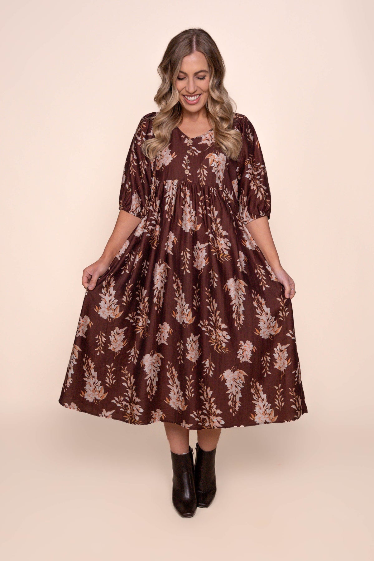 Melania Midi Dress in Chocolate