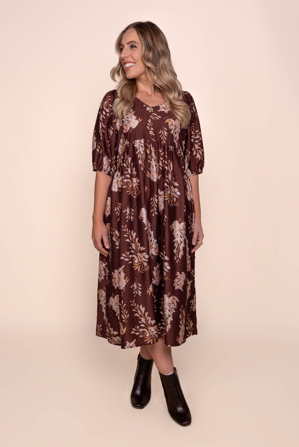 Melania Midi Dress in Chocolate