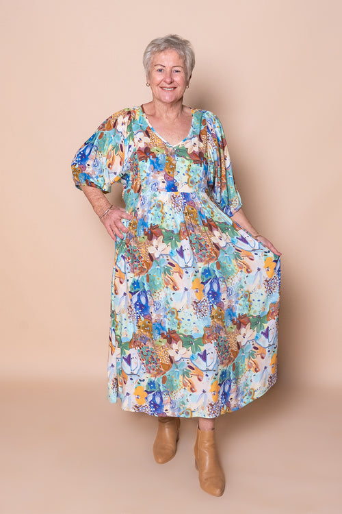 Zandra Midi Dress in Green Multi