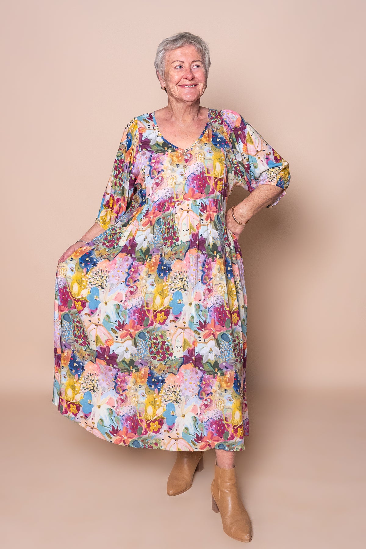 Zandra Midi Dress in Pink Multi