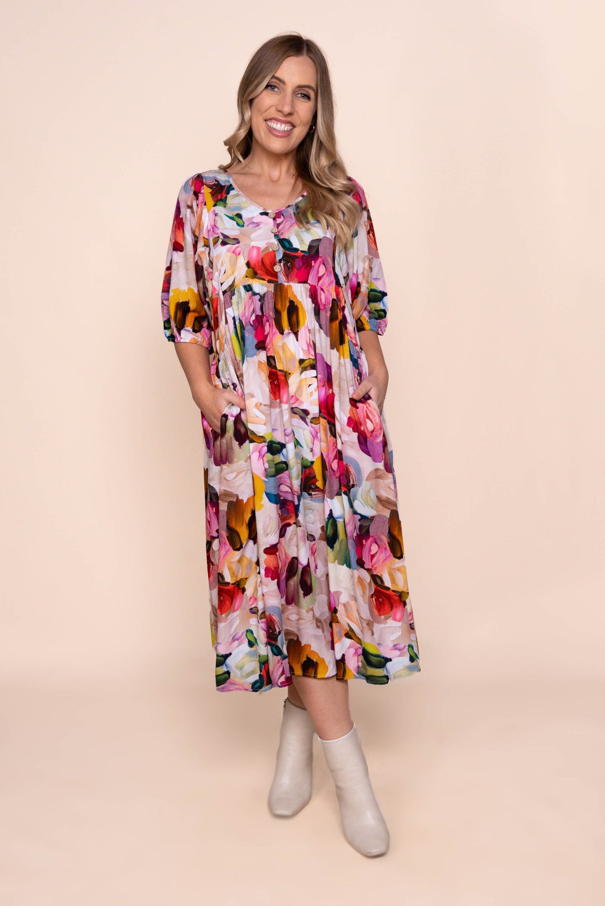 Simona Midi Dress in Pink Multi