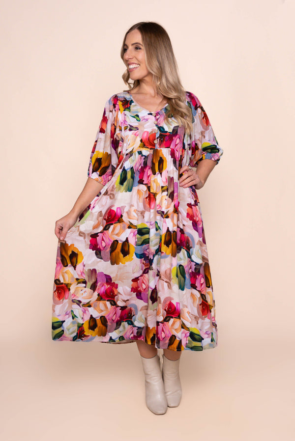 Simona Midi Dress in Pink Multi