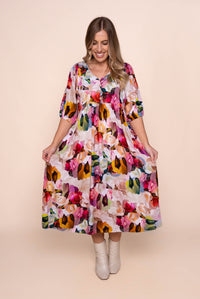 Simona Midi Dress in Pink Multi