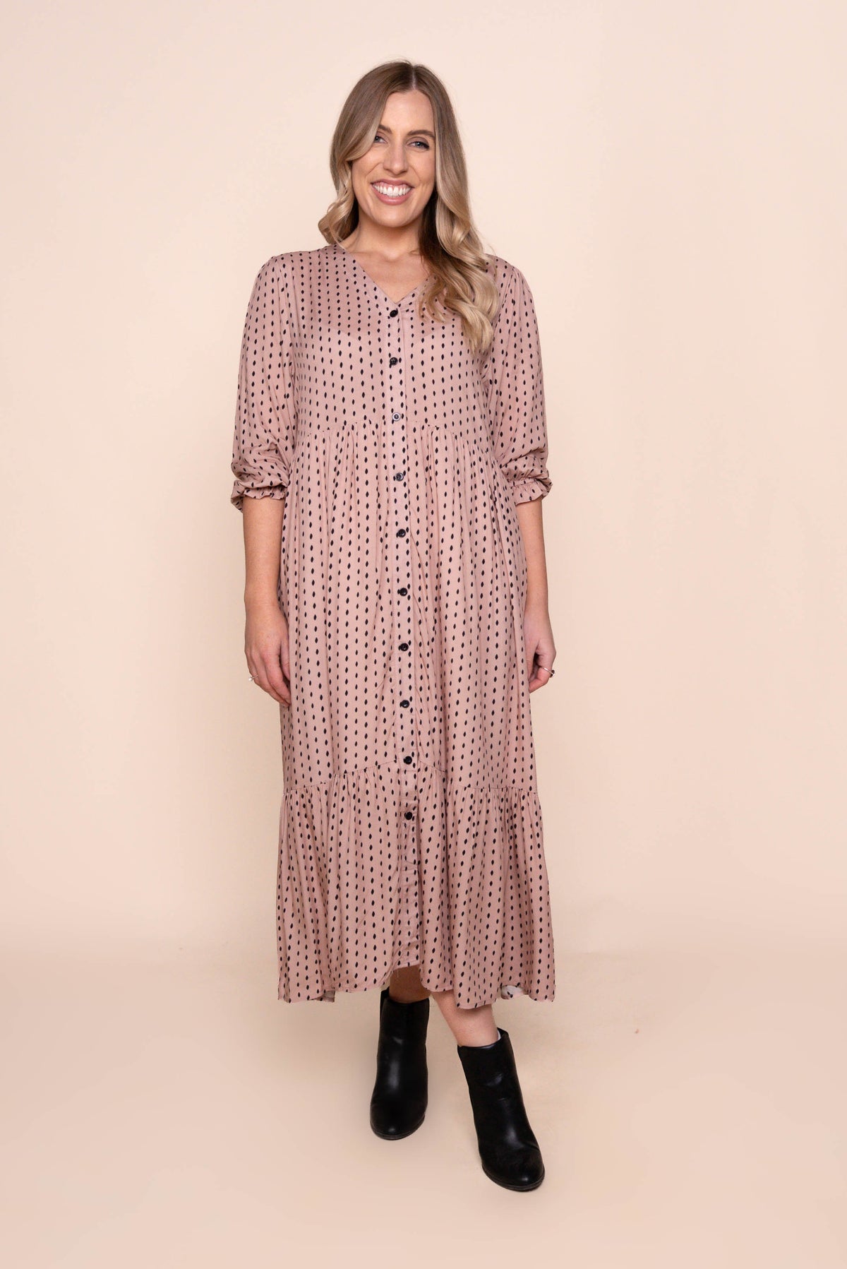 Vicky Midi Dress in Dusty Pink