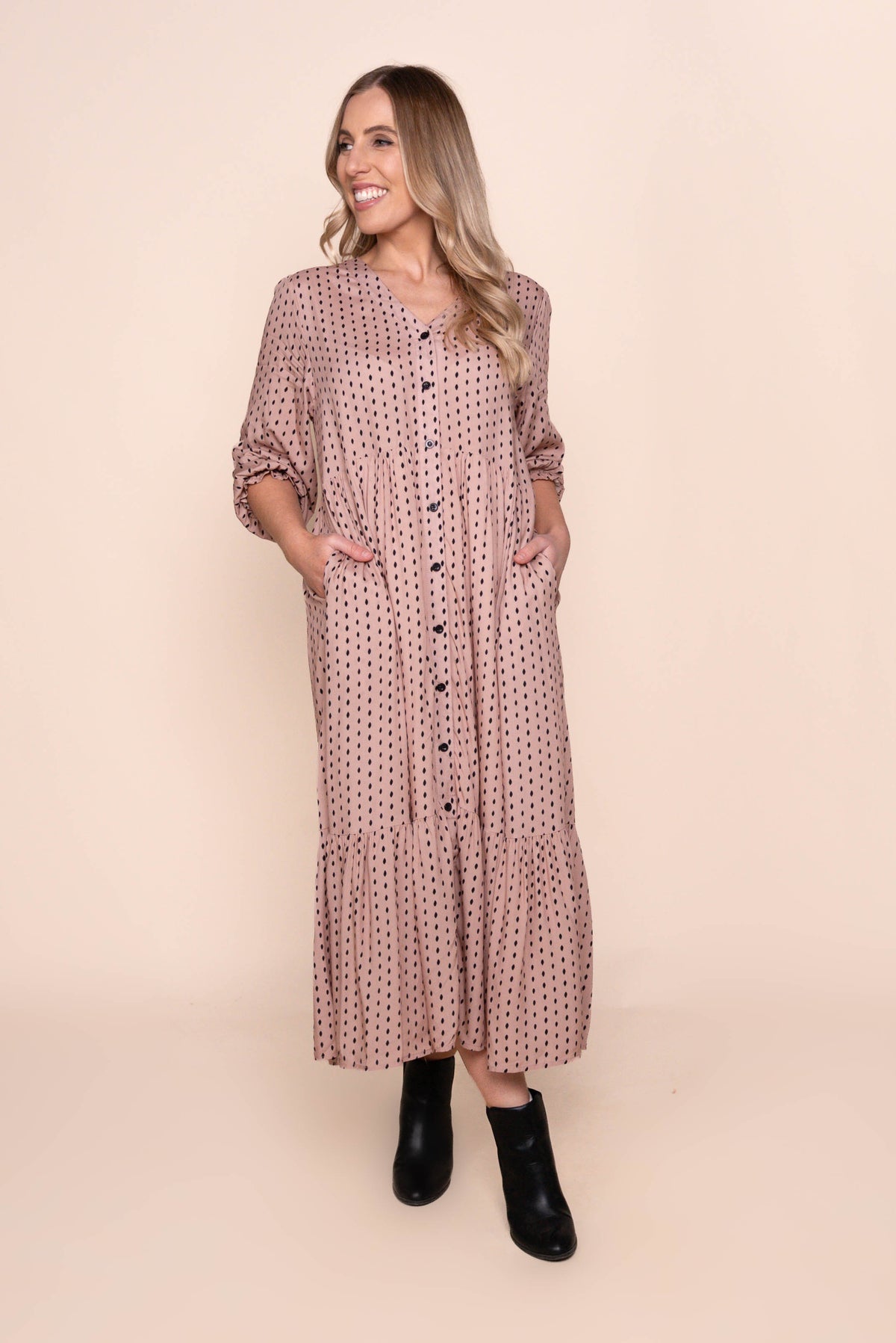 Vicky Midi Dress in Dusty Pink
