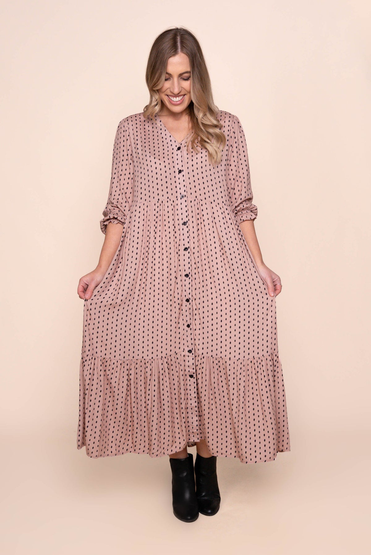 Vicky Midi Dress in Dusty Pink