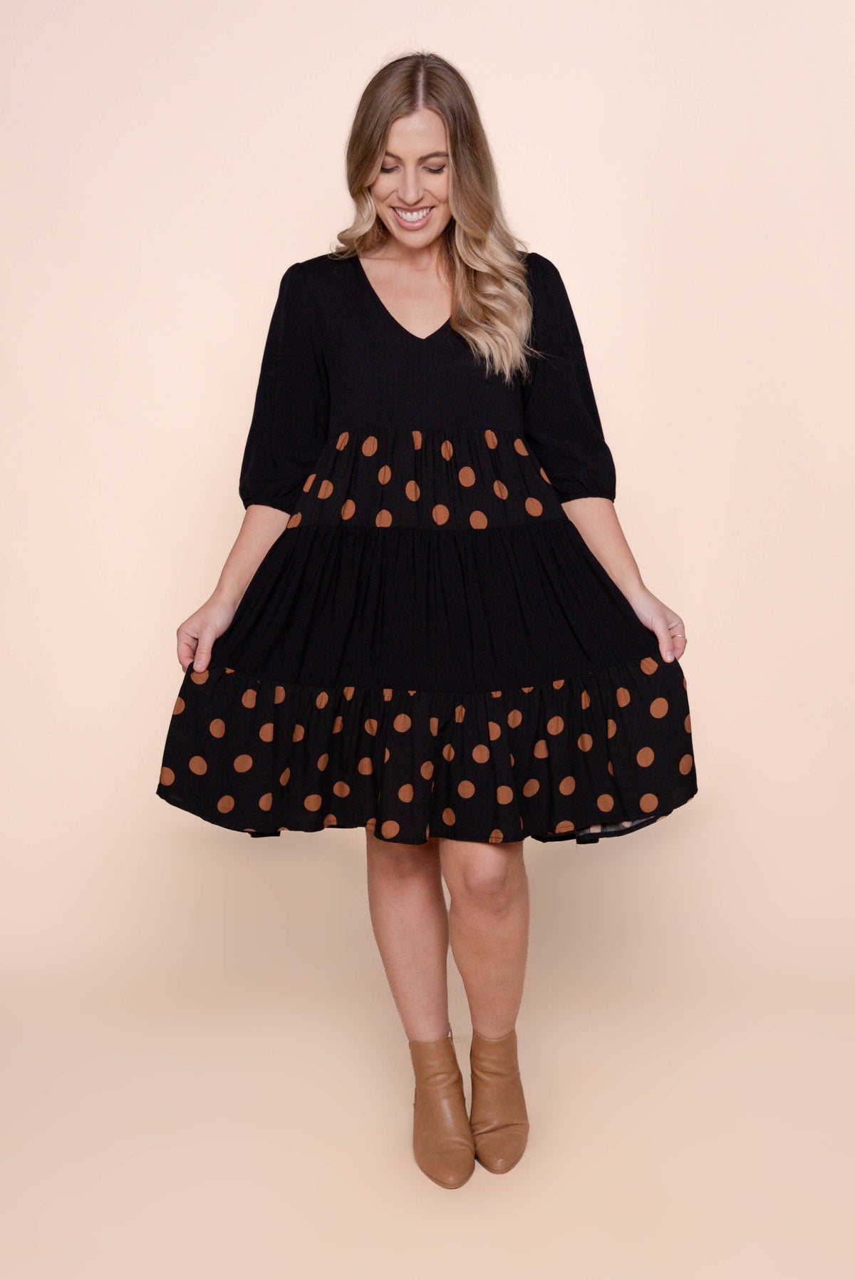 Wynona Polka Dot Dress in Black