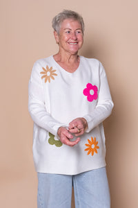 Willow Floral Knit Jumper in White