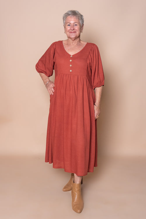 Emery Midi Dress in Rust